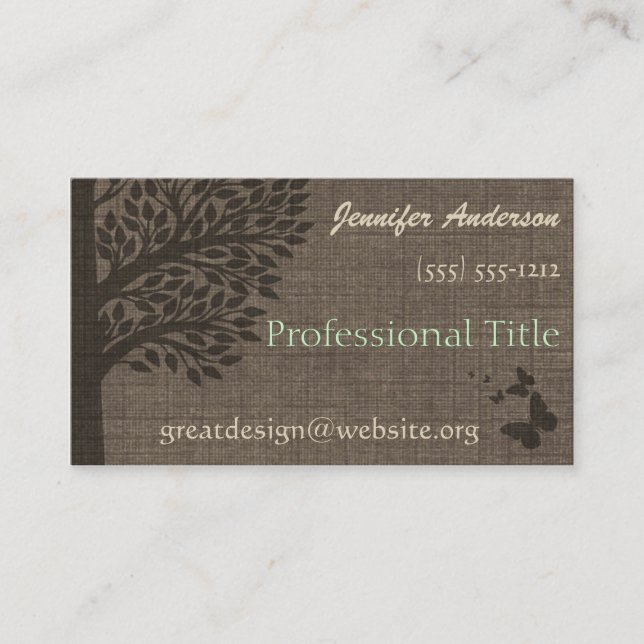 Tarjeta De Citas Burlap Rustic Tree Designation Profesional (Anverso)
