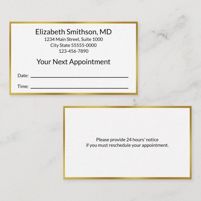 Tarjeta De Citas Business Black White Gold Médica Office Your Next (Anverso / Reverso)