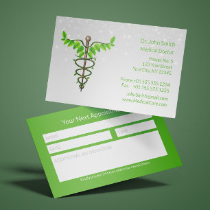 Tarjeta De Citas Caduceo Hojas Verdes Blancas Médico Alternativo