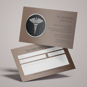 Tarjeta De Citas Caduceo Médico Recordatorio Profesional Plata