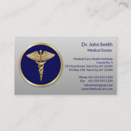Tarjeta De Citas Caduceto Médico Azul Profesional Oro