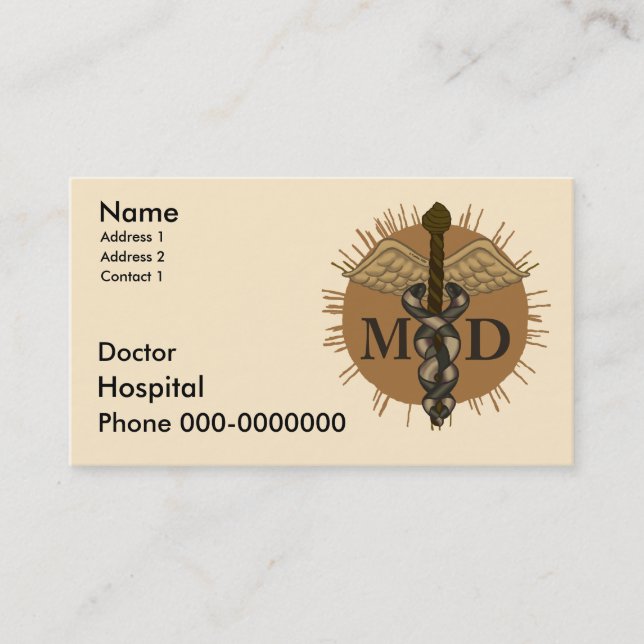 Tarjeta De Citas Caduceus M.D. Médica (Anverso)