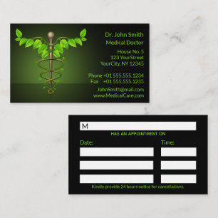 Tarjeta De Citas Caducto médico alternativo holístico hojas verdes