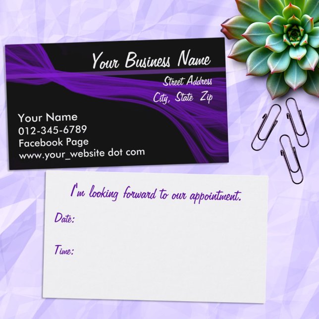 Tarjeta De Citas Calles violetas diagonales que fluyen (business front and appointment back card)