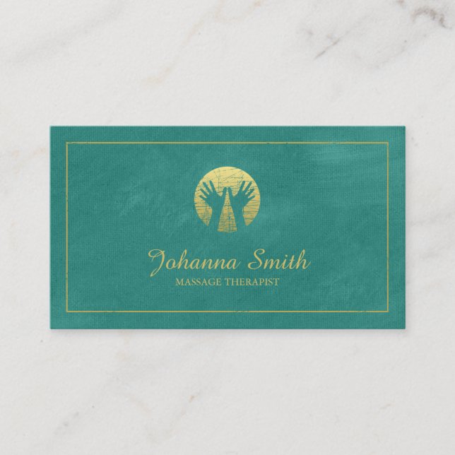 Tarjeta De Citas Canvas turquesas, marco dorado, terapia de masaje  (Anverso)