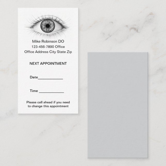 Tarjeta De Citas Cartas de nombramiento del oftalmólogo Médico ocul (Anverso / Reverso)