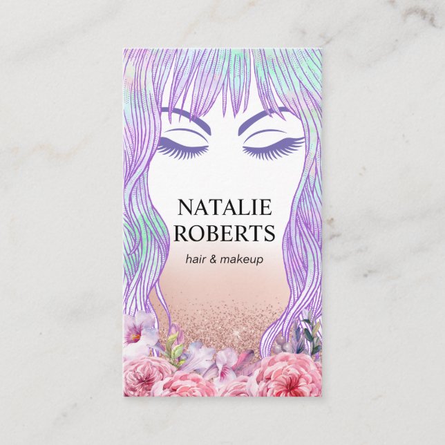 Tarjeta De Citas Chica de belleza maquillaje Artista Salón de pelo  (Anverso)