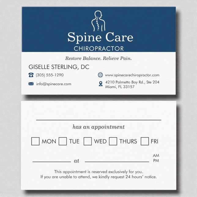 Tarjeta De Citas Chiropractor Office Appointment Reminder Navy Blue (Subido por el creador)