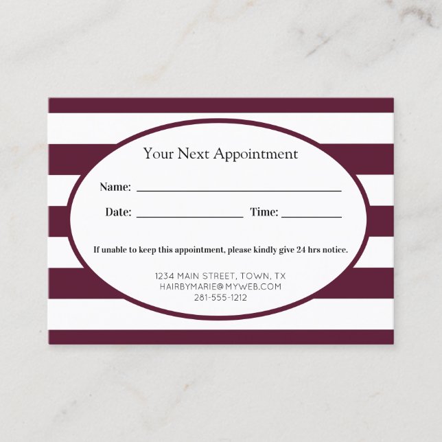 Tarjeta De Citas Classic Maroon Stripes Business (Anverso)