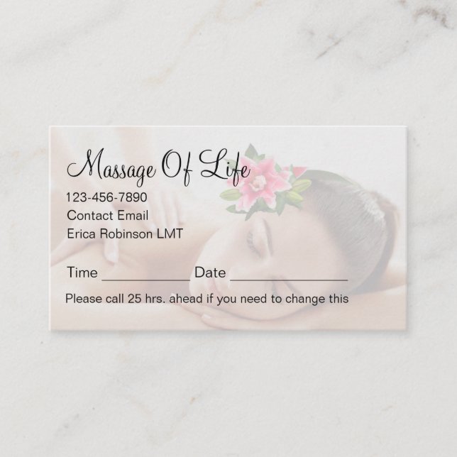 Tarjeta De Citas Classy Massage Therapist Appointment Business Card (Anverso)