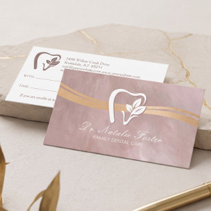 Tarjeta De Citas Clínica Dental Elegante Floral Diente Odontología