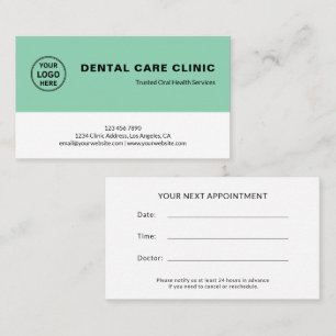 Tarjeta De Citas Clínica Dental Logo de Dentista Verde Suave Profes