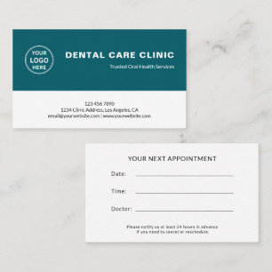 Tarjeta De Citas Clínica Dental Logotipo Dentista Verde Profesional