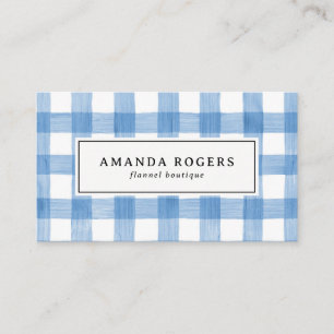 Tarjeta De Citas Código QR de Buffalo Plaid de acuarela azul modern