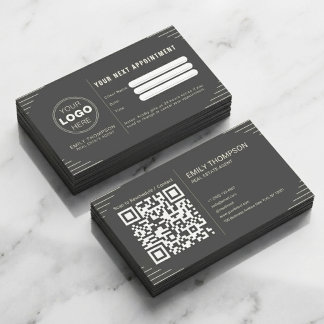 Tarjeta De Citas Código QR de lujo negro con diseño minimalista Art