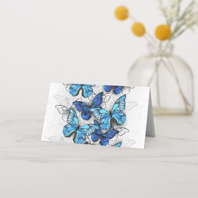 Tarjeta De Citas Composición de las mariposas blancas y azules (Anverso)