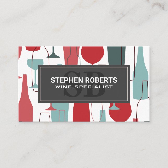 Tarjeta De Citas Copas De Vino Botellas Patrón (Anverso)