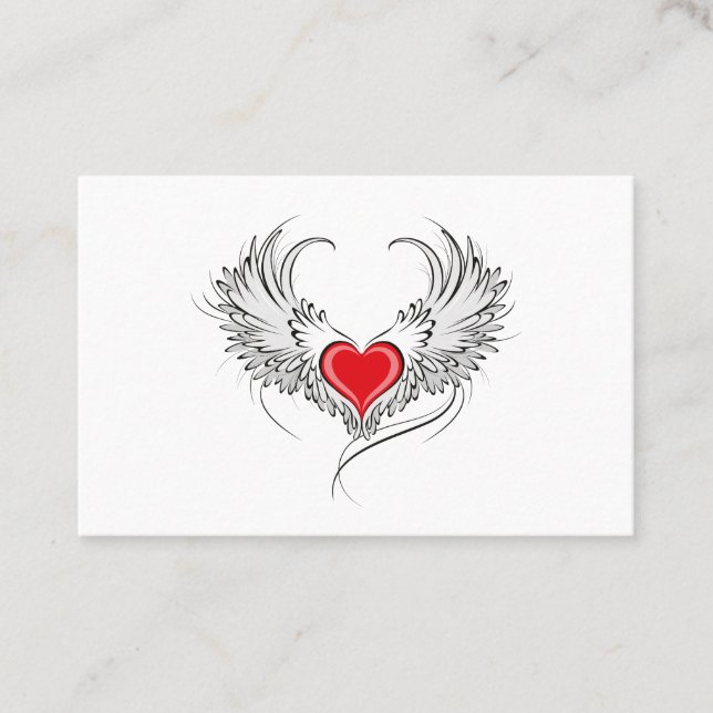 Tarjeta De Citas Corazón de Ángel Rojo con alas (Anverso)