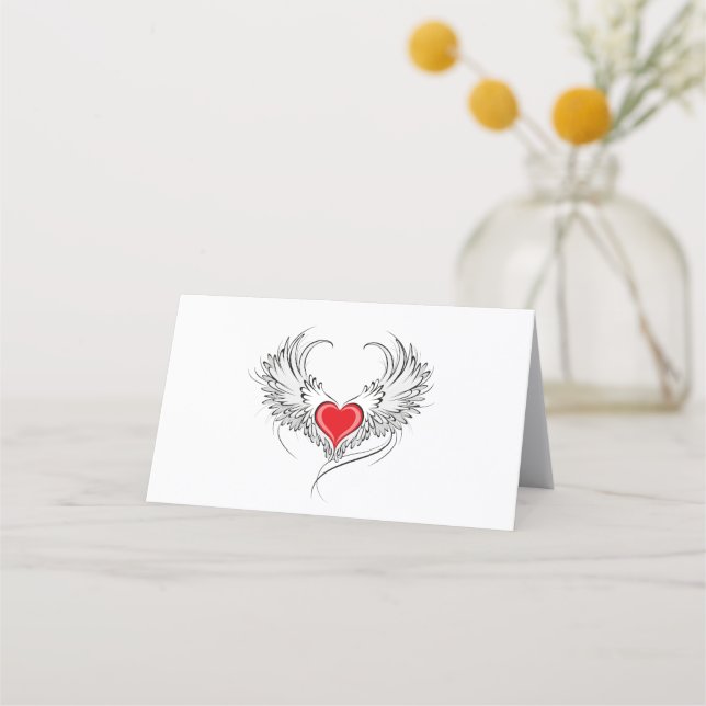 Tarjeta De Citas Corazón de Ángel Rojo con alas (Anverso)