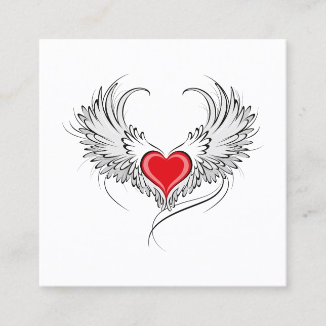 Tarjeta De Citas Corazón de Ángel Rojo con alas (Anverso)