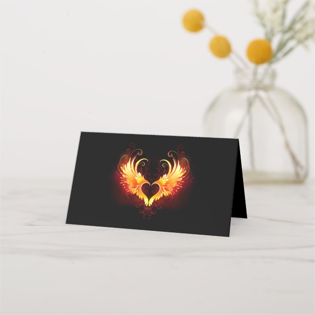 Tarjeta De Citas Corazón de Fuego Ángel con Alas (Anverso)