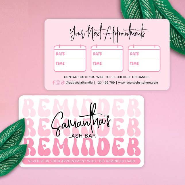 Tarjeta De Citas Cosmetóloga Retro Rosa de moda Salón de belleza Sp (Trendy pink appointment reminder card featuring retro fonts and feminine pink aesthetic)