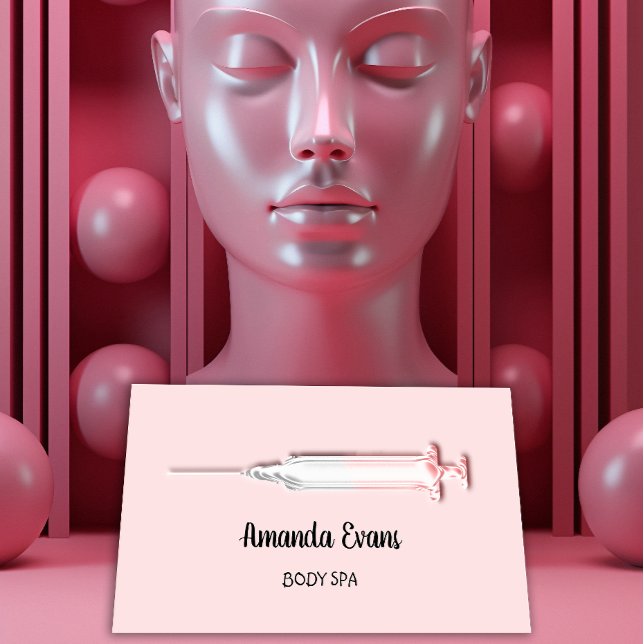 Tarjeta De Citas Cosmetólogo Jeringa Botox Rosa de plata para inyec (Subido por el creador)