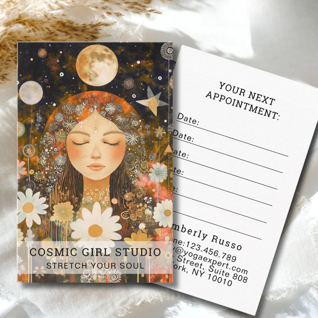 Tarjeta De Citas Cosmic Girl Boho Moon Salon Appointment Card (Cosmic Girl Boho Moon Salon Custom Appointment Card for Yoga Studios Salons Service Provider & more)