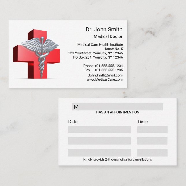 Tarjeta De Citas Cruz Caducez Plata 3D Médica (Anverso / Reverso)