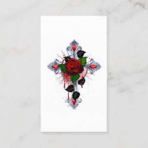 Tarjeta De Citas Cruz de Plata con una Rosa Roja