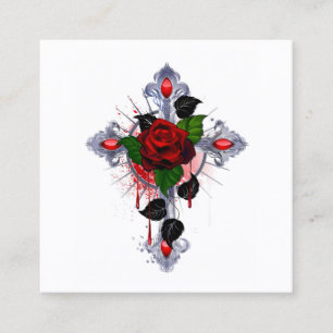Tarjeta De Citas Cruz de Plata con una Rosa Roja