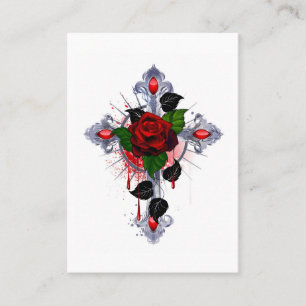 Tarjeta De Citas Cruz de Plata con una Rosa Roja