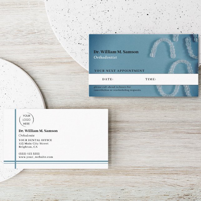 Tarjeta De Citas Cuidado dental Tutor ortodoncista moderno invisibl (dental care dentist blue professional appointment card)