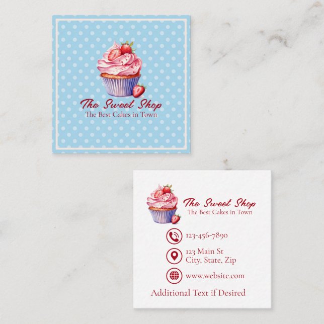 Tarjeta De Citas Custom Bakery Business Card | Blue Cupcake Theme (Anverso / Reverso)