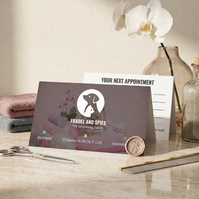 Tarjeta De Citas Cute Animal Pet Care with Custom Logo (Cute Animal Pet Care Appointment Card with Custom Logo)
