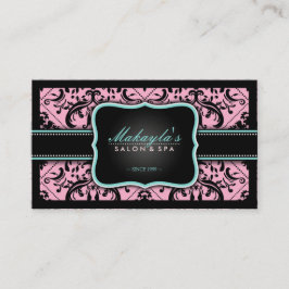 Tarjeta De Citas Damasco rosado y negro elegante del vintage