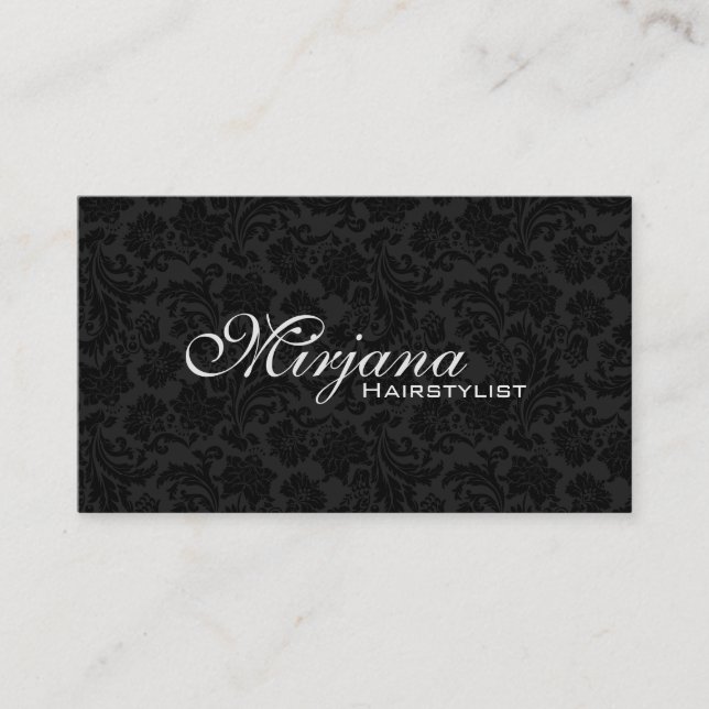 Tarjeta De Citas Damascos florales en blanco y negro (Anverso)
