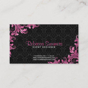 Tarjeta De Citas Damascos negros de encaje metálico rosado - Nombra