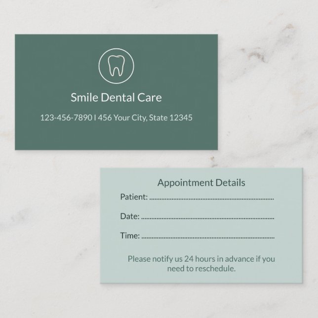 Tarjeta De Citas Dental Appointment Reminder Cards for Clinics (Anverso / Reverso)