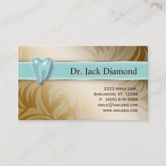 Tarjeta De Citas Dental Business Card Tooth Logo Swift Leaf Gold (Anverso)