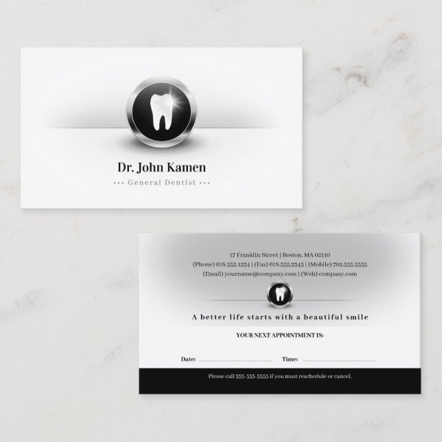 Tarjeta De Citas Dental profesional | Dentista (Anverso / Reverso)