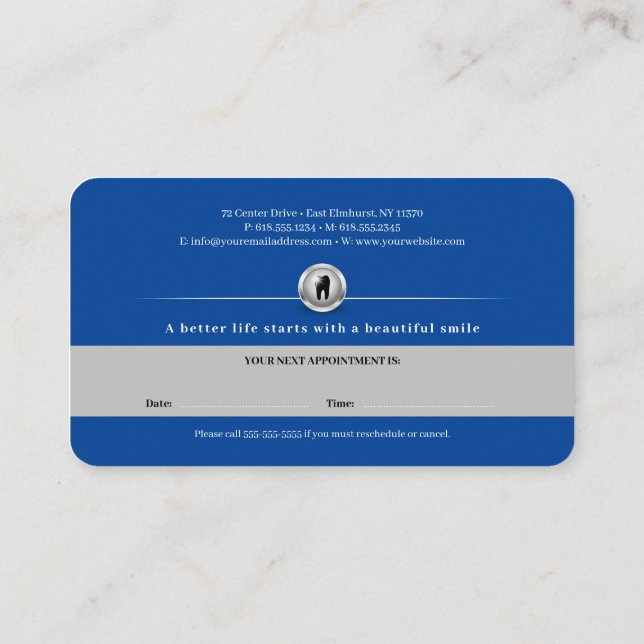 Tarjeta De Citas Dental profesional | Dentista azul (Reverso)
