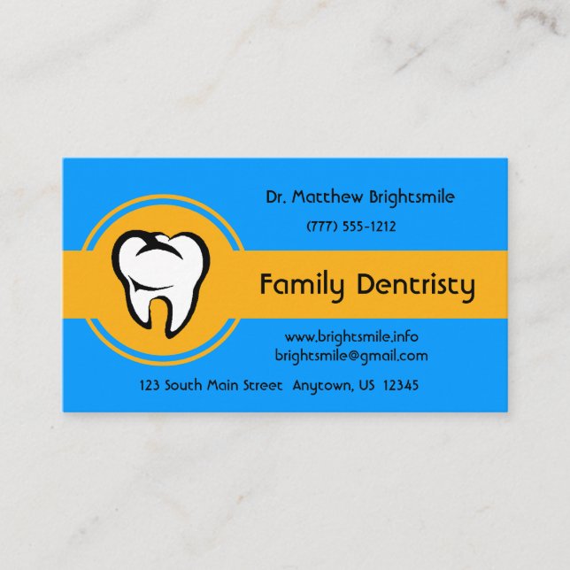 Tarjeta De Citas Dental White Tooth negrita Golden Yellow Stripe (Anverso)