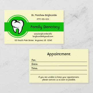 Tarjeta De Citas Dental White Tooth Negrita Green Center Stripe