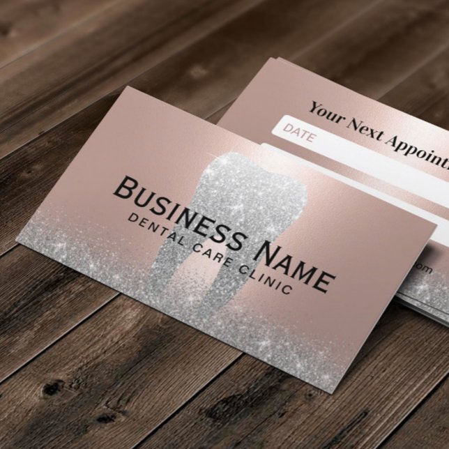 Tarjeta De Citas Dentist Glitter Tooth Rose Gold Dental Clinic (Subido por el creador)