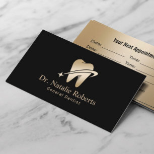 Tarjeta De Citas Dentist Gold Tooth Profesional Dental Negro