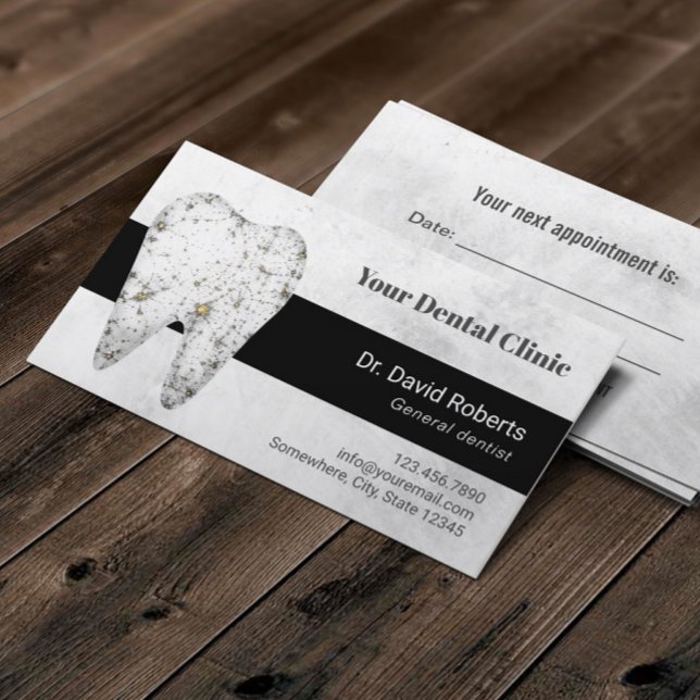 Tarjeta De Citas Dentist Marble Tooth Nombramiento dental moderno (Subido por el creador)