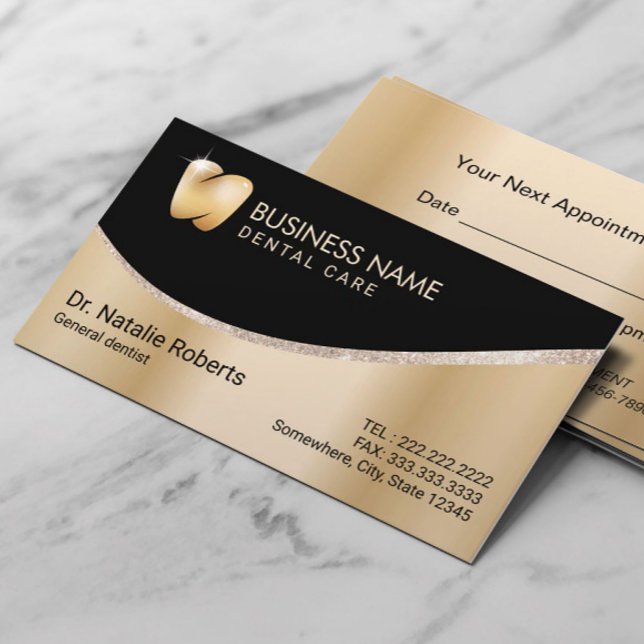 Tarjeta De Citas Dentist Modern Gold Tooth Logo Dental Care (Subido por el creador)