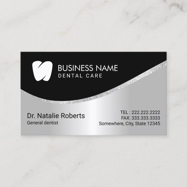 Tarjeta De Citas Dentist Modern Tooth Logo Silver Dental Care (Anverso)