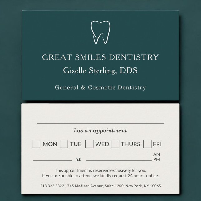 Tarjeta De Citas Dentist Office Teal Tooth Dental Appointment (Subido por el creador)